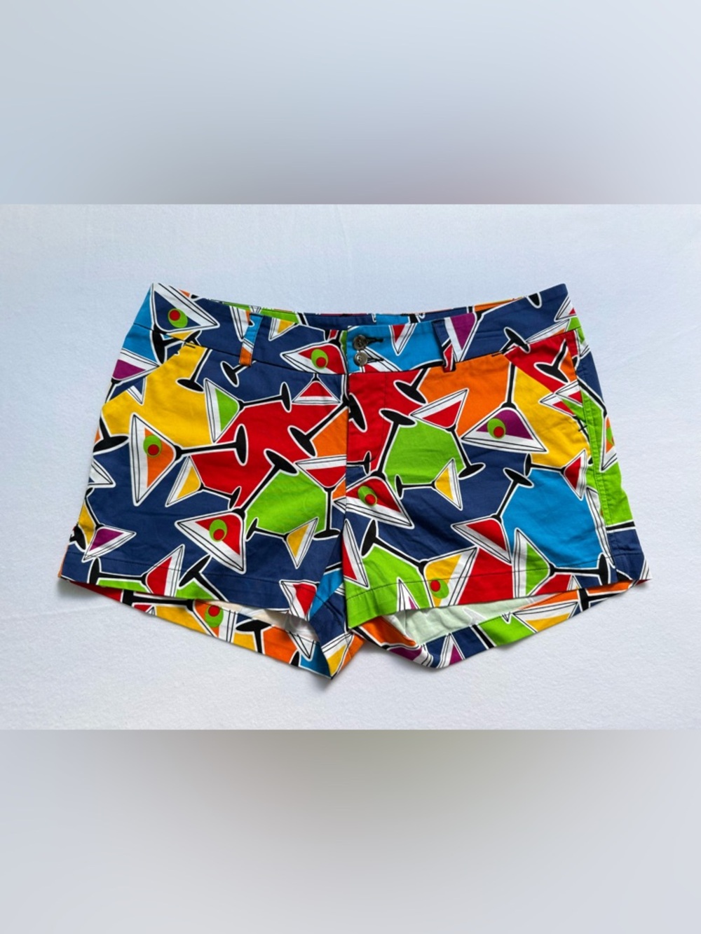 Loudmouth Golf Shorts Womens 12 Martini Cocktail Olive Print Cotton Stretch
